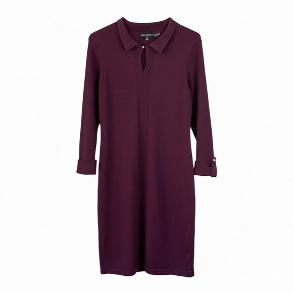 Karl Lagerfeld Deep Plum Ribbed Dress Sz XL Purple Midi Office Working Women - Picture 2 of 5